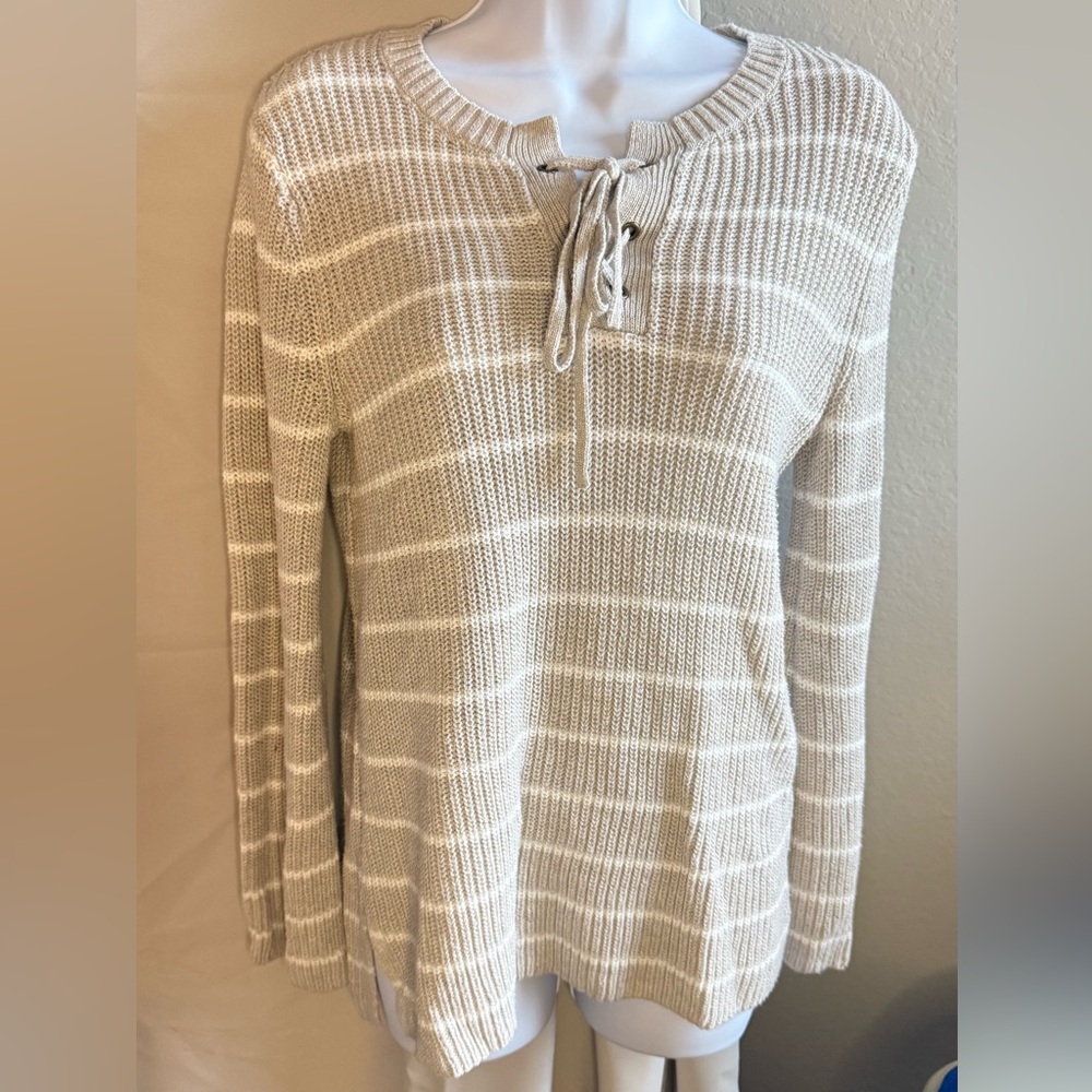Old Navy Beige and White Striped Sweater